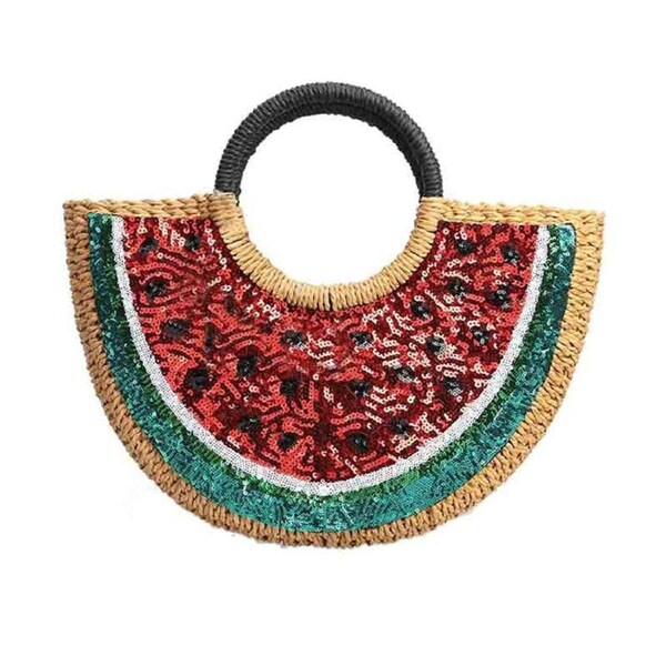 Nevenka Women Semi-circle Rattan Handbags Watermelon Straw Bag