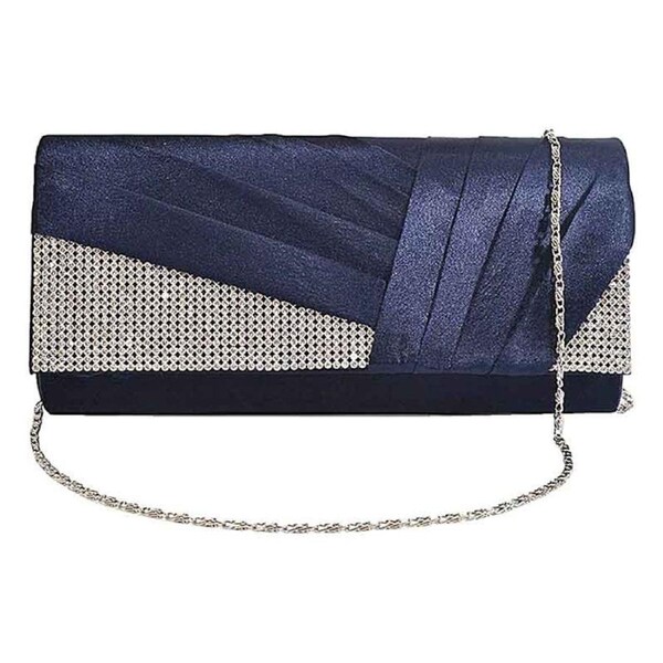 Nevenka Womens Satin Evening Clutch Rhinestone Purse-Dark Blue