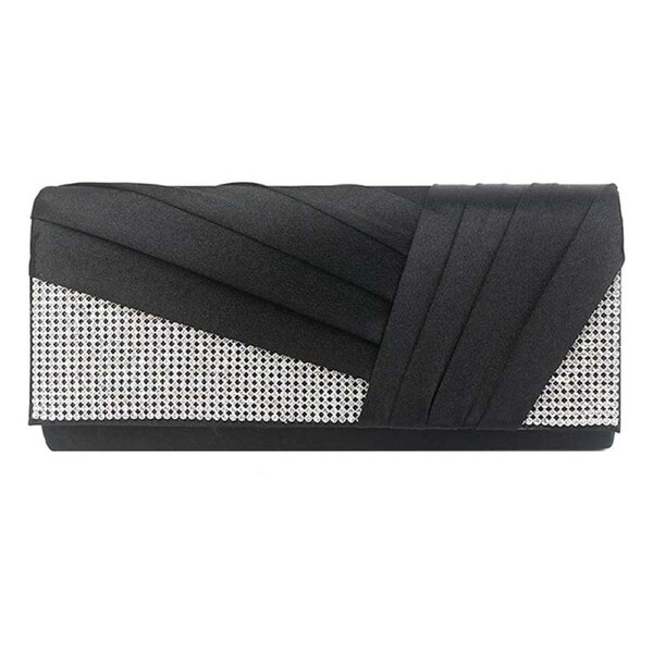 Nevenka Womens Satin Evening Clutch Rhinestone Purse-Black