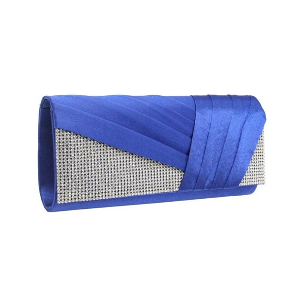 Nevenka Womens Satin Evening Clutch Rhinestone Purse-Blue