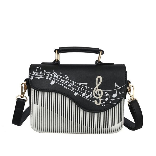 Nevenka Women Piano Music Notes PU Leather Clutch Crossbody Bag-Black