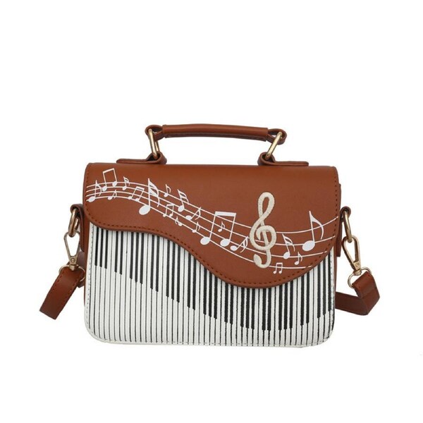 Nevenka Women Piano Music Notes PU Leather Clutch Crossbody Bag-Brown