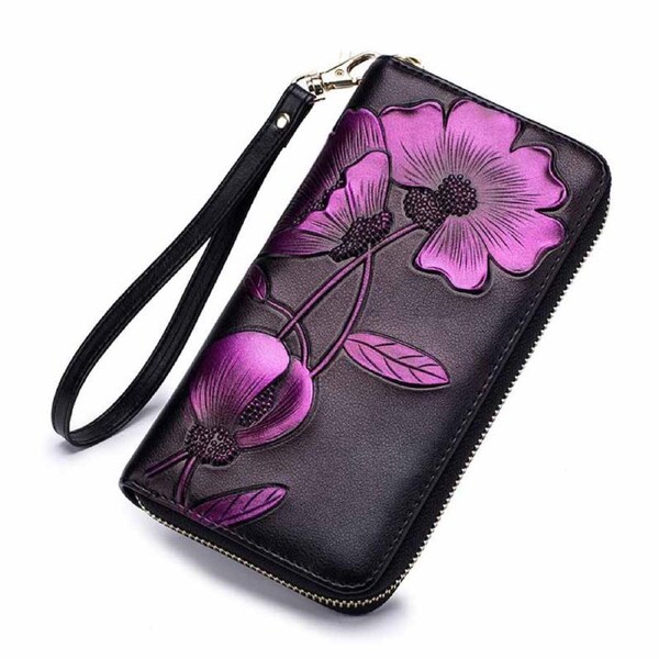 Nevenka Women Rfid Blocking Wallet Zip Around Clutch-Purple Bauhinia