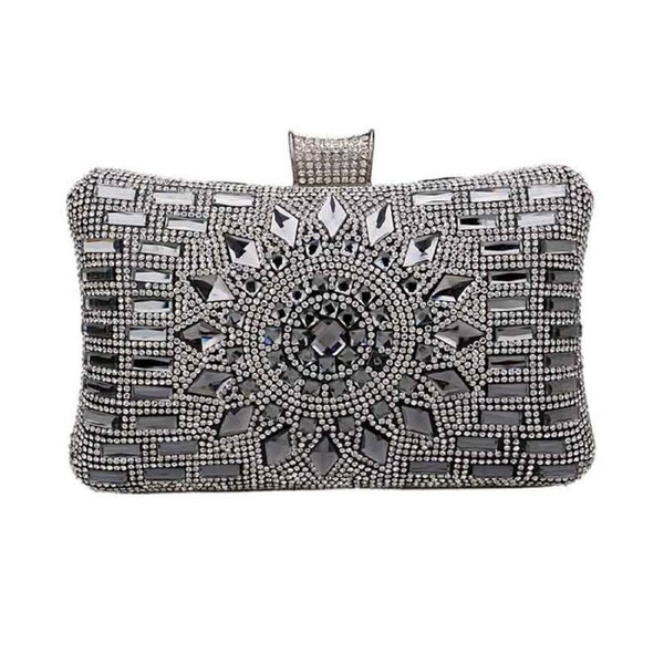 Nevenka Women Geometric Diamante Evening Party Clutch Bags-Black