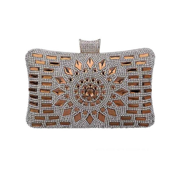 Nevenka Women Geometric Diamante Evening Party Clutch Bags-Gold