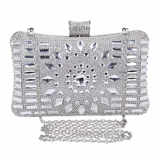 Nevenka Women Geometric Diamante Evening Party Clutch Bags-Silver