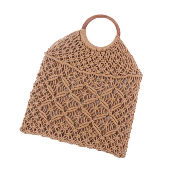 Nevenka Handmade Straw Bag Travel Beach Fishing Net Handbag for Women-B
