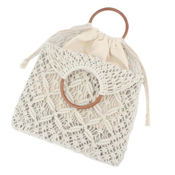 Nevenka Handmade Straw Bag Travel Beach Fishing Net Handbag for Women-G