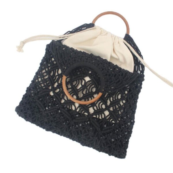 Nevenka Handmade Straw Bag Travel Beach Fishing Net Handbag for Women-H