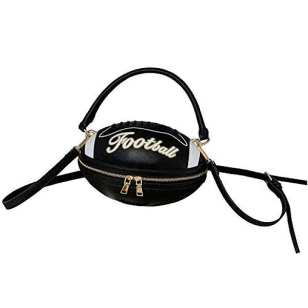 Nevenka Football Shaped Handbag For Women PU Leather Messenger Bag-Black