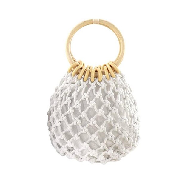 Nevenka Women Mini Handbag Top-handle Bucket Drawstring Woven Bag-White