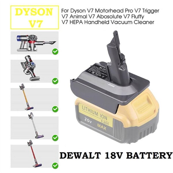 Dyson V7 Vacuum Battery Adapter For Dewalt 18V Li-Ion Battery