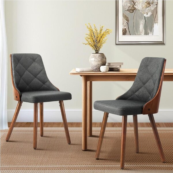 Oikiture Dining Chairs Wooden Chair Kitchen Cafe Faux Linen fabric Padded Seatx2