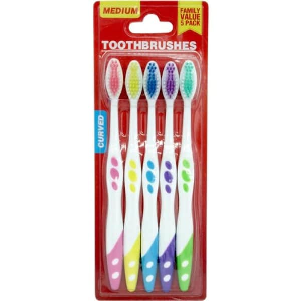 5 Pack Family Bundle Toothbrushes Curved