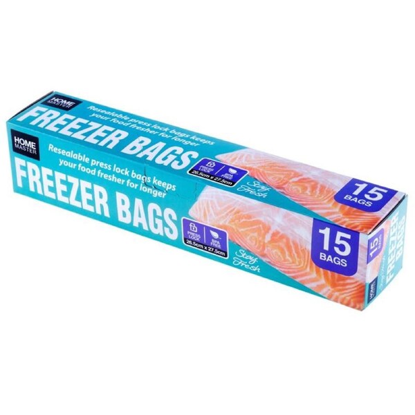 Home Master? 15PCE Freezer Bags Press Lock Air Tight Freshness 28cm