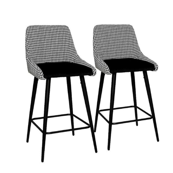 Kane Bar Stool (Set of 2) - Houndstooth Fabric Black Legs