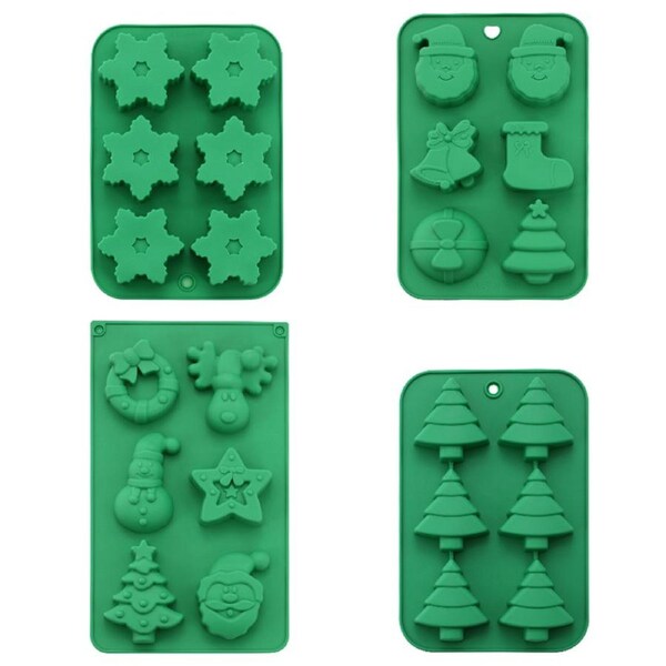4 Pack Christmas Silicone Molds Xmas Baking Mold for Holiday Parties