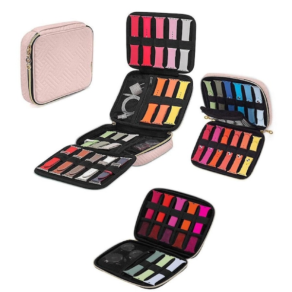 3Pcs Watch Band Storage Bag Travel Organizer Bag Holds Watch Straps 3 size-Pink