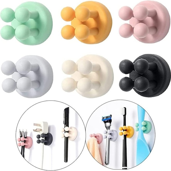 6 Pcs Silicone Toothbrush Holders Razor Hooks Adhesive Wall Mounted Hanging Hook