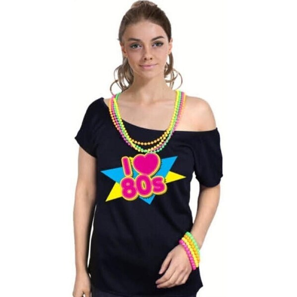 I Love The 80s Black Womens T Shirt Costume Ladies 1980s Fancy Dress Up Top