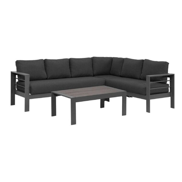 Paris 6 Seater Charcoal Aluminium L-Shaped Sofa Lounge Set - Dark Grey Cushion
