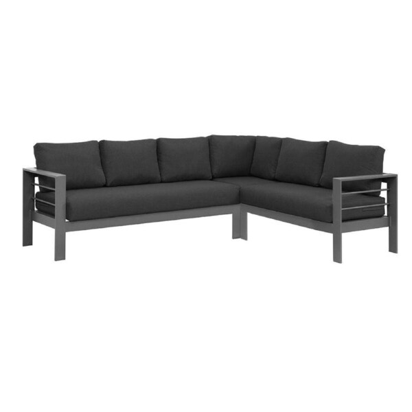 Paris 6 Seater Charcoal Aluminium L-Shaped Sofa Lounge - Dark Grey Cushion