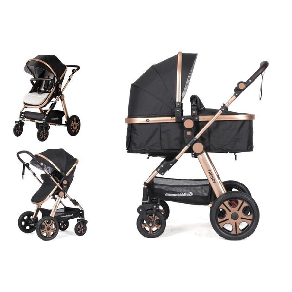 PactoCity Aluminium Alloy 2in1 Baby Pram Baby Stroller Jogger Push chair Full Black