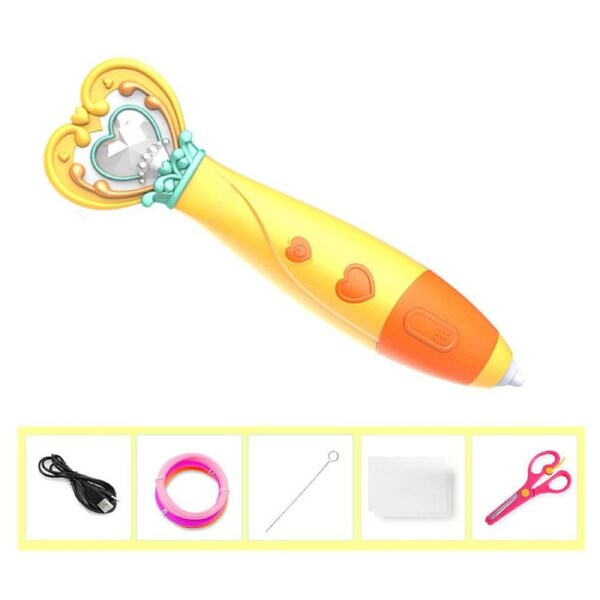 Catzon Magic Wand Shape 3D Printing Pen Kit Low Temperature Child Safe-Yellow