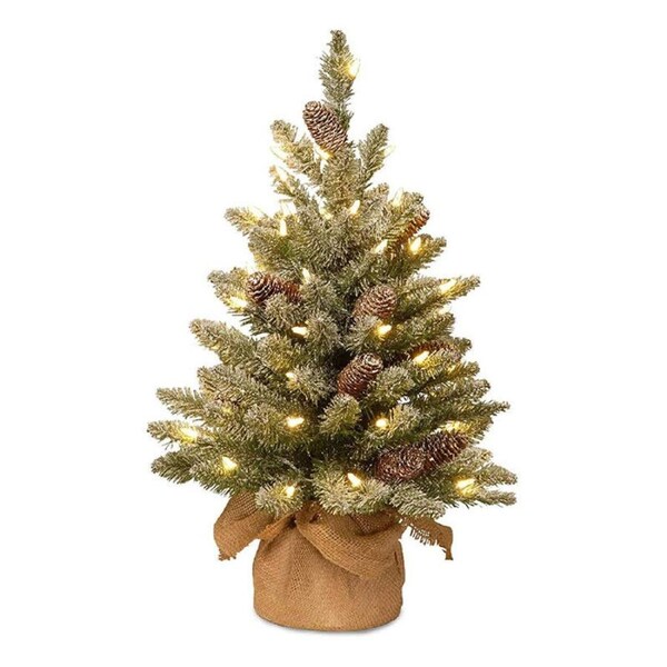 Catzon Artificial Mini Christmas Tree with LED Light and Cloth Bag Base