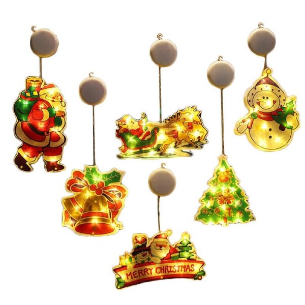 Catzon 6Pcs Christmas Window Hanging Lights Decor for Xmas Party Showcase