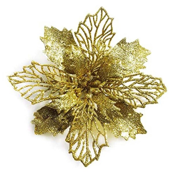 Catzon 12Pack Sparkling Flowers Christmas Tree Decorations and Ornaments-Gold