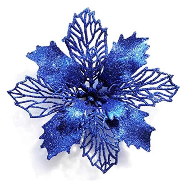 Catzon 12Pack Sparkling Flowers Christmas Tree Decorations and Ornaments-SapphireBlue