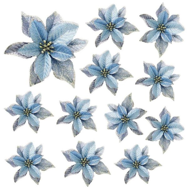 Catzon 12 Pack 15cm Phnom Penh Small Flower Christmas Tree Decoration-Blue