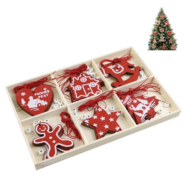 Catzon 30Pcs Wooden Christmas Tree Ornaments for Holiday DIY Decor