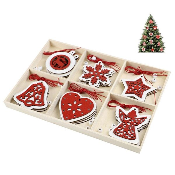 Catzon 18Pcs Wooden Christmas Tree Ornaments for Holiday DIY Decor