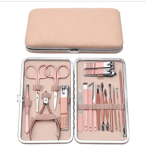 18PCS Manicure Set Professional Nail Clipper Kit - Stainless Steel Grooming Kit, Acne Needle Nail File Trimmer Eyebrow Scissors Pedicure Care Tools
