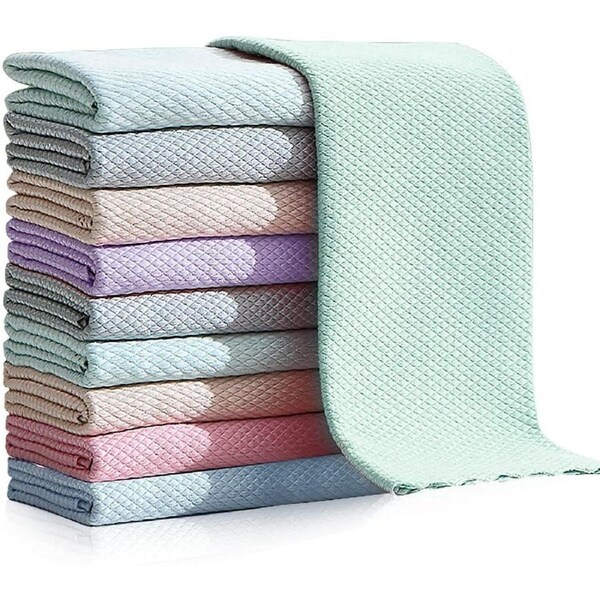 10PCS Fish Scale Microfiber Polishing Cleaning Cloth, Nanoscale Glasses Cleaning Towels