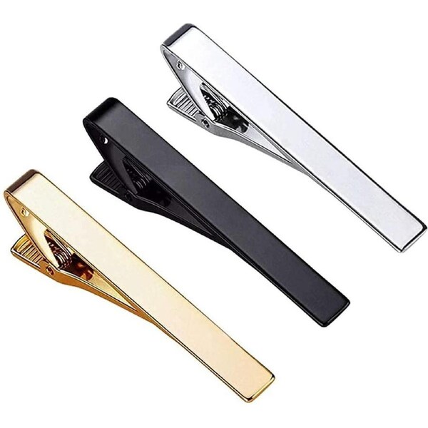 3Pcs Tie Clips for Men Tie Bar Set Necktie Clips for Wedding Anniversary Business,Men Metal Gold Silver Black Tone Simple Necktie Tie Bar Clasp Clip