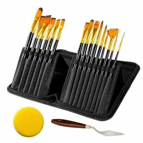 Ozoffer 15Pcs Artist Paint Brushes Set Watercolour Acrylic Oil Painting Drawing Brush