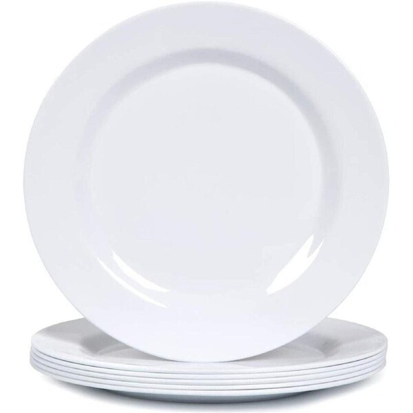 6x Melamine Round Large Plate 25cm x 35cm - White