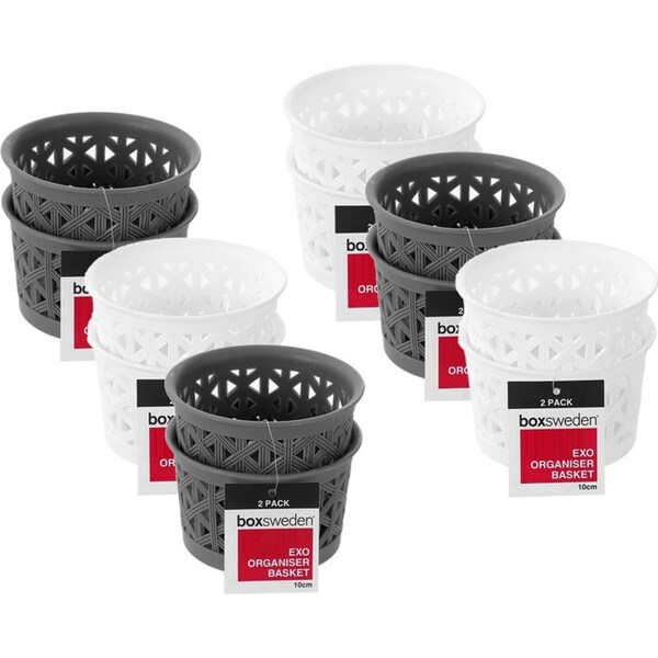 6x 2pc Boxsweden Exo 10cm Round Basket Organiser Home/Office Storage Assrtd
