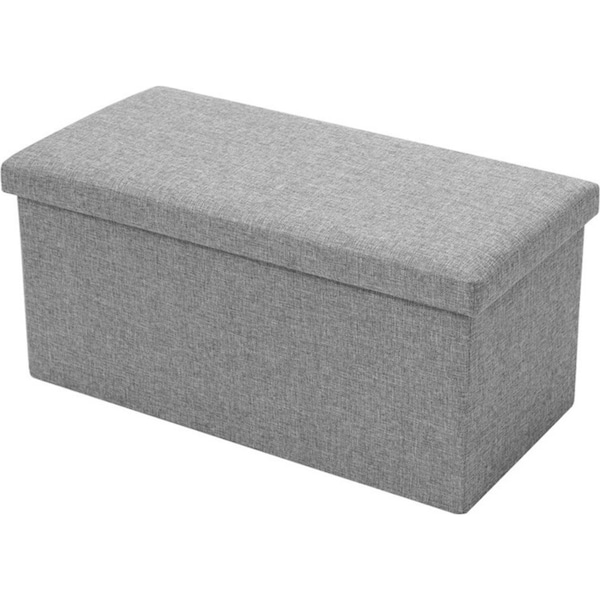 Boxsweden 76x36cm Ottoman Storage Cube Faux Linen Home Organiser/Stool Grey