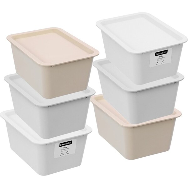 6x Boxsweden Tidy 4L/26x11.5cm Storage Box Lidded Rectangle Organiser Assort.