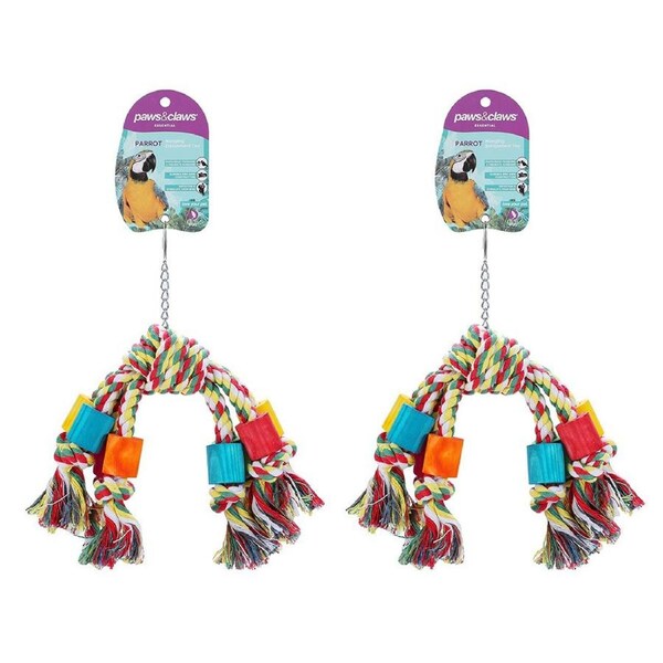 2x Paws & Claws 22cm Parrot Rope Dangler Pet/Bird Interactive Hanging Play Toy