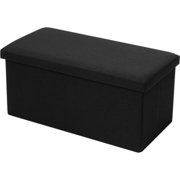 Boxsweden 76x36cm Ottoman Storage Cube Faux Linen Home Organiser/Stool Black