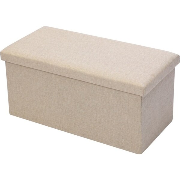 Boxsweden 76x36cm Ottoman Storage Cube Faux Linen Home Organiser/Stool Cream