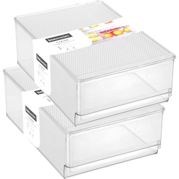 2x Boxsweden Crystal 30x20x10.5cm Fridge Tray Rectangle Organiser w/ Lid