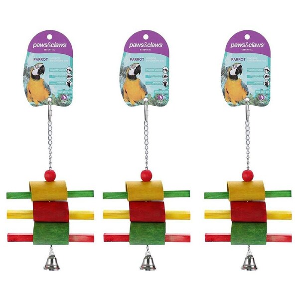 3xPaws & Claws 20cm Rainbow Stick Parrot Bird Hanging Enrichment Interactive Toy