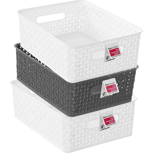 3x Boxsweden Exo 34.5x12cm Organiser Basket Rectangle Storage w/ Handles Asstd