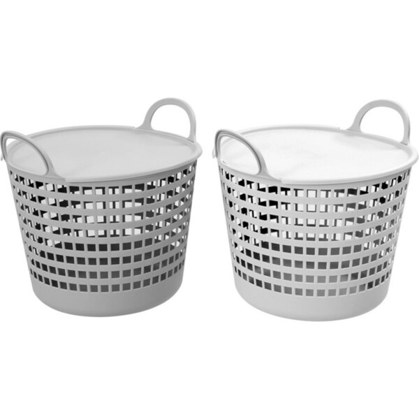 2x Boxsweden 26L/40x37.3cm Flexible Laundry Basket Lidded Clothes Storage Assrtd